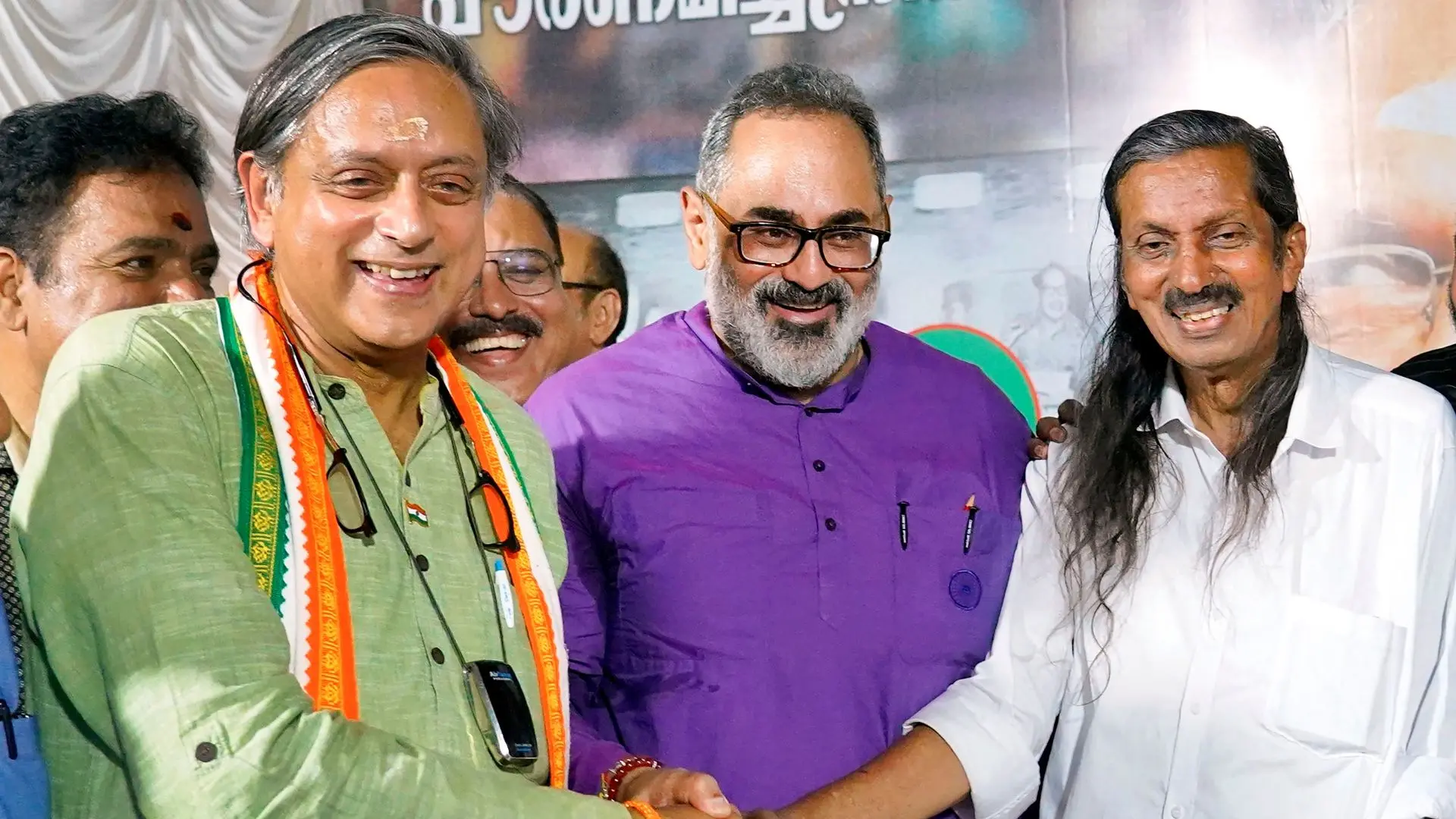 Shashi Tharoor, Rajeev Chandrasekhar, and Pannyan Raveendran | Photo: Mathrubhumi