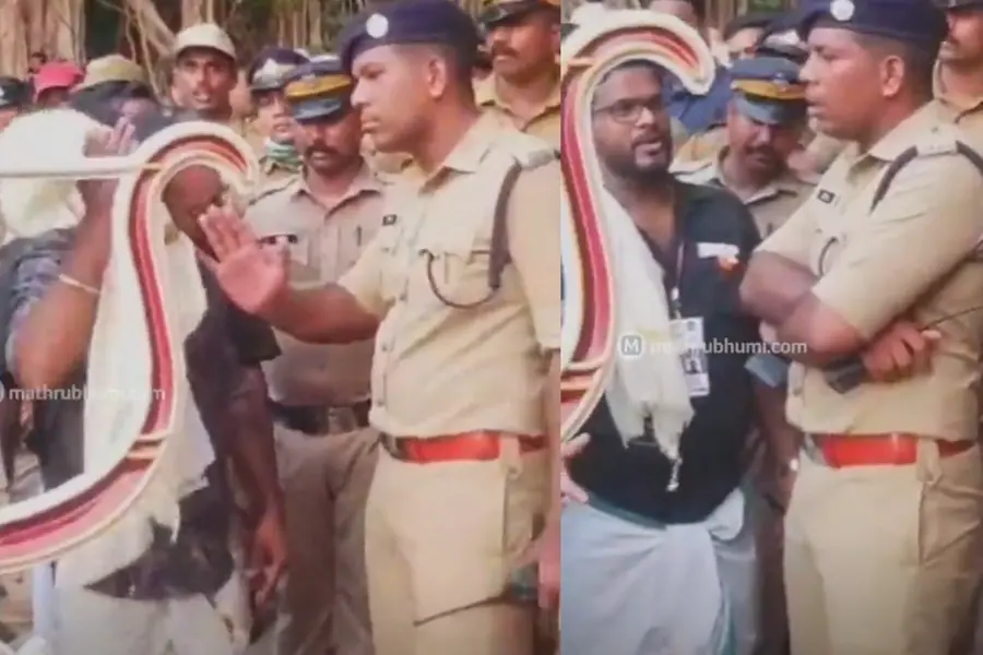 'എടുത്തോണ്ട് പോടാ'; ആനയ്ക്ക് പട്ടയും കുടമാറ്റത്തിനുള്ള കുടയുമായെത്തിയവരോട് കയർത്ത് കമ്മിഷണർ- VIDEO