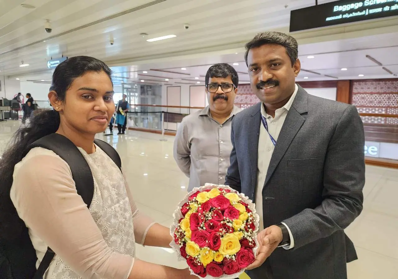 Ann Tessa Joseph being welcomed at the airport. l Photo: X