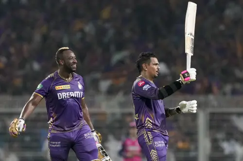 Kolkata Knight Riders batter Sunil Narine celebrates his century during the Indian Premier League (IPL) 2024 cricket match between Rajasthan Royals and Kolkata Knight Riders, at Eden Gardens in Kolkata. l Photo: PTI