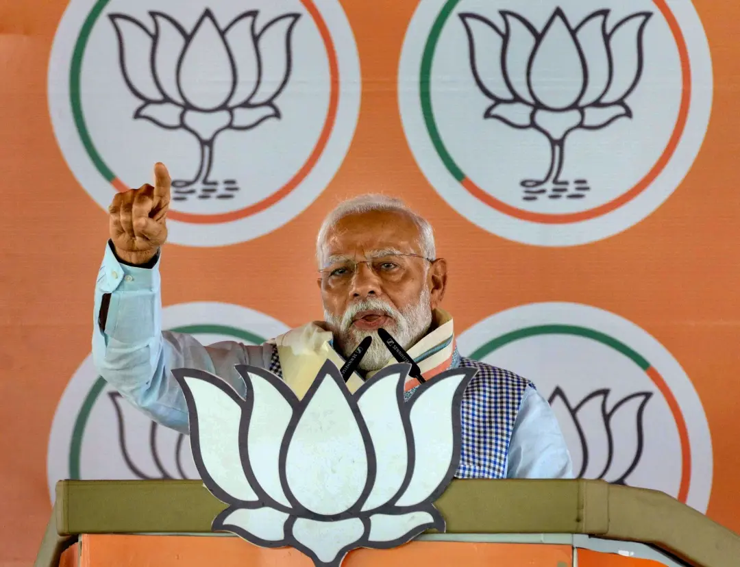 Prime Minister Narendra Modi addresses a gathering during a public meeting ahead of the Lok Sabha elections, in Nawada | Photo: PTI