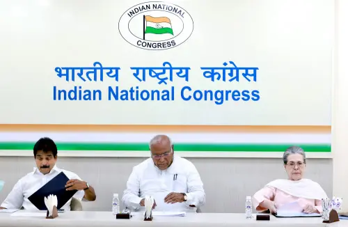 Congress President Mallikarjun Kharge along with Parliamentary Party Chairperson Sonia Gandhi and party KC Venugopal during the Central Election Committee (CEC) meeting for the Lok Sabha elections 2024 of West Bengal state, in New Delhi on Friday. (ANI Photo)
