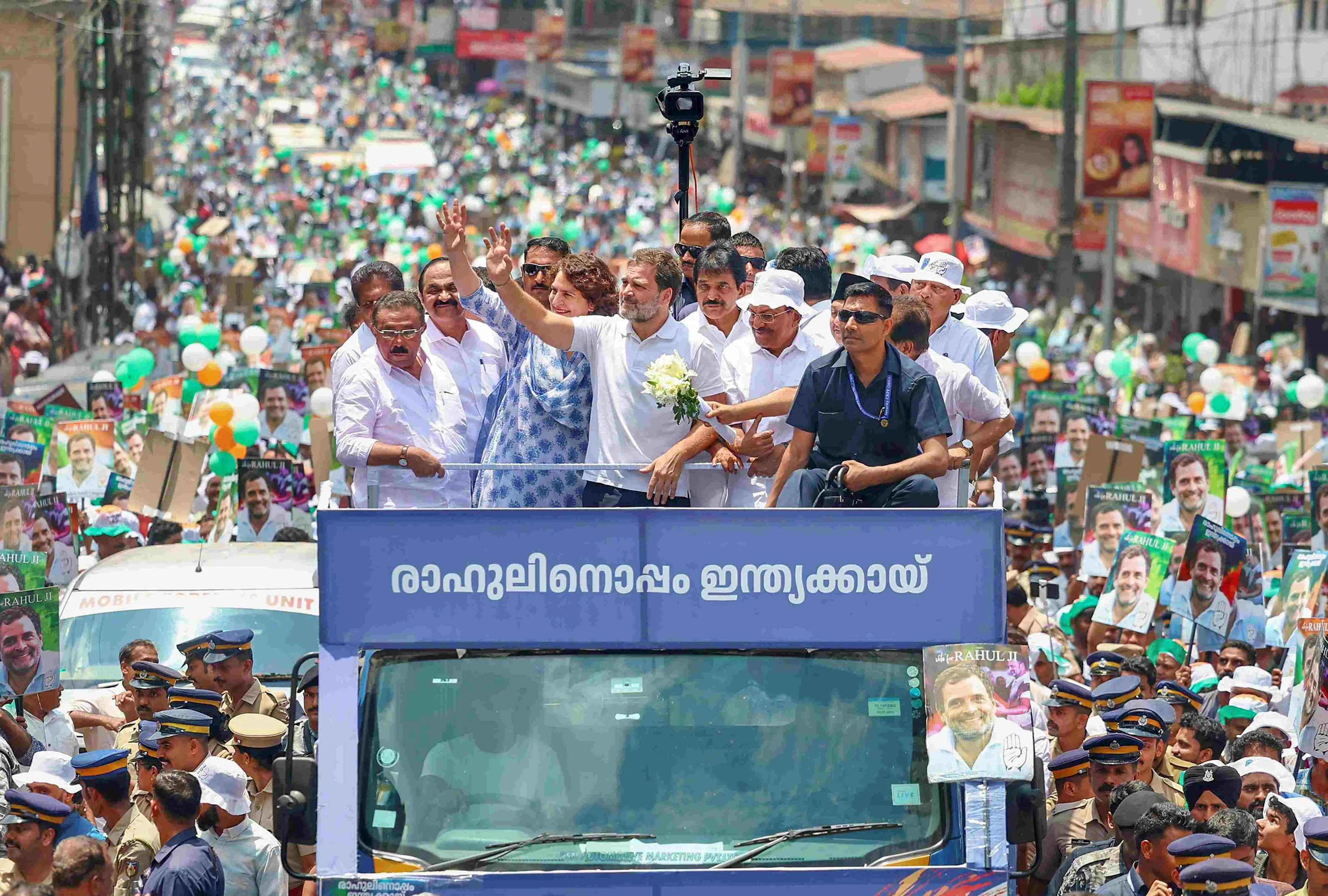 Rahul Gandhi in a road show before filing his nomination papers for the upcoming Lok Sabha elections | Photo: PTI