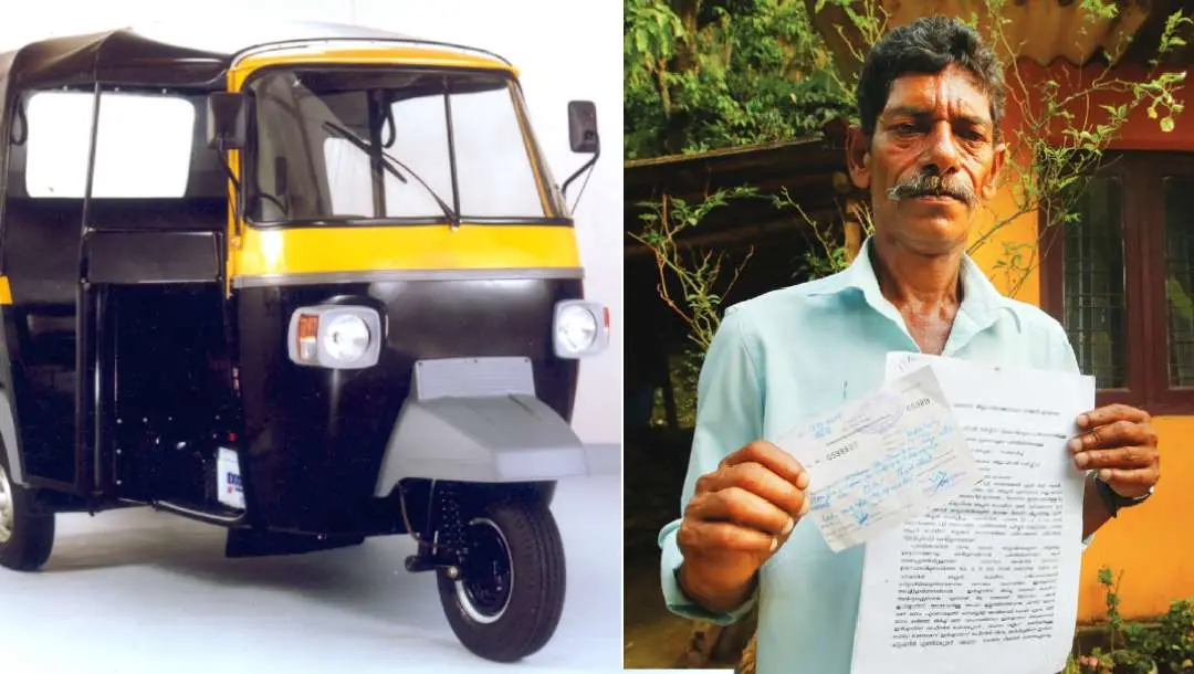 N R Narayanan with receipt of fine paid for not having auto insurance and police report before District Legal Services Society. .
