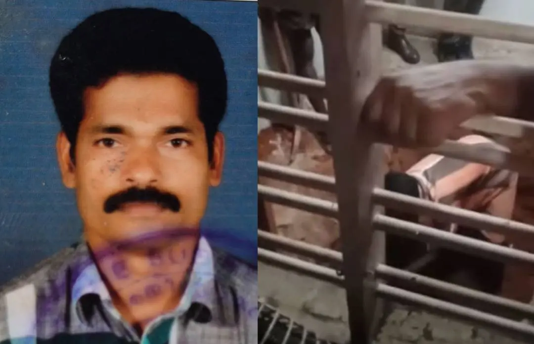 The floor at house in Kanchiyar being dug up (R), Vijayan's photo (L).