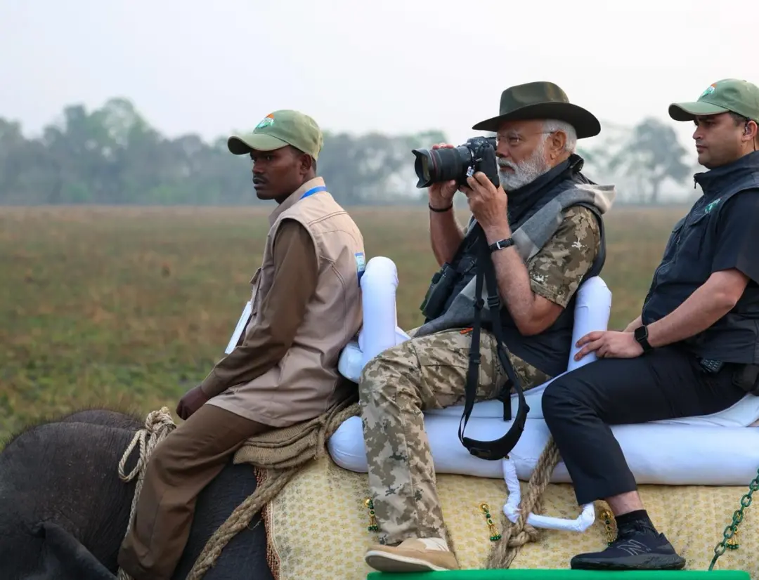 PM Narendra Modi takes 'elephant ride' during his visit to the Assam's Kaziranga National Park | Photo: PTI