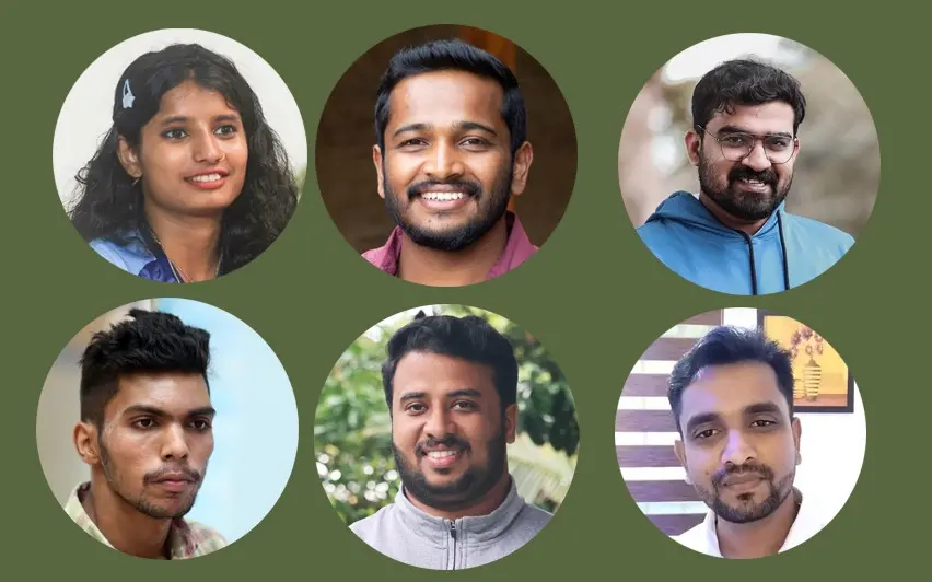 the winners of Youth Icon Awards for the years 2023–24, Ancy Sojan, Basil Joseph, K. Akhil, Aswin Paravoor, Sajeesh K.V., and Sreenath Gopinath