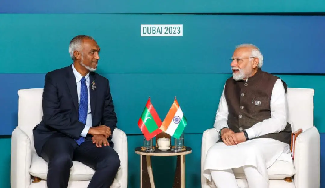 Prime Minister Narendra Modi in a meeting with President of Maldives Mohamed Muizzu during the COP28
