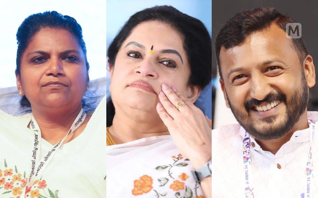 From (R) Rahul Mamkootathil, Padmaja Venugopal and Jebi Mather. | Photo: Mathrubhumi