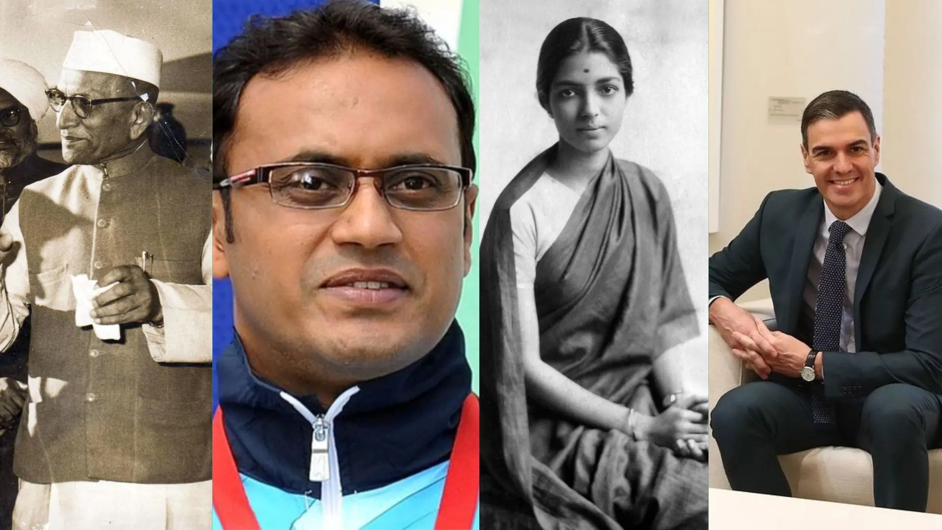 L-R: Morarji Desai, Prakash Nanjappa, Rukmini Devi Arundale, Pedro Sánchez