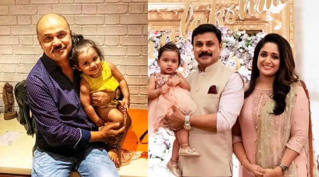 Dileep with daughter Mahalakshmi and wife Kavya. Photo: Facebook|Instagram