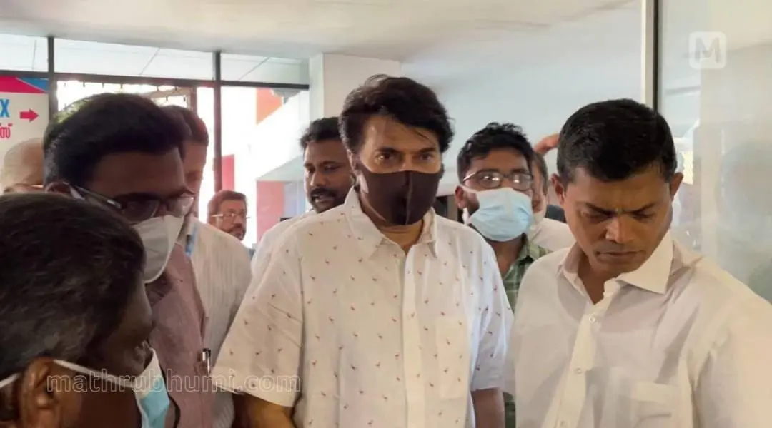 Mammootty leaves from hospital after consoling John Paul's family. Photo: Rahul GR/Mathrubhumi.com