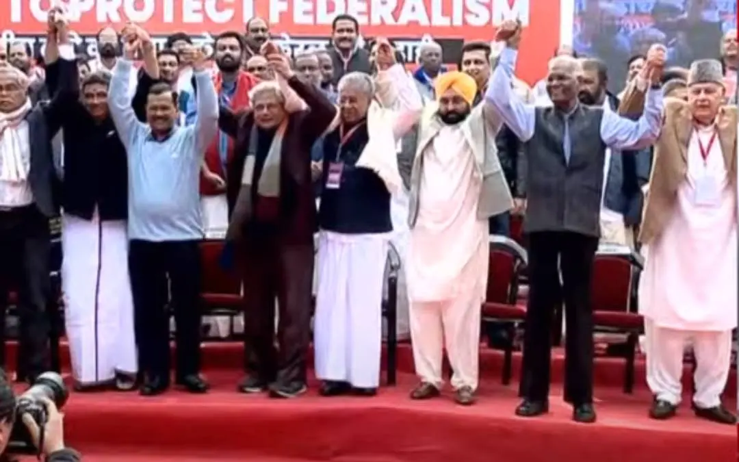 From protest led by Kerala in Jantar Mantar. (Photo: Screen grab/ Mathrubhumi News)