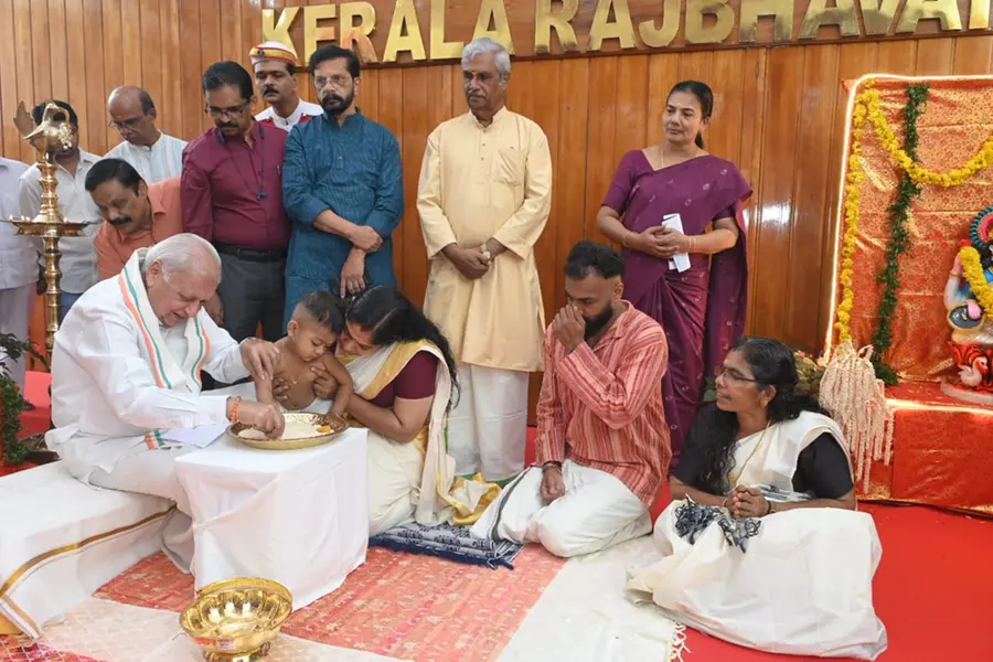 Kerala Governor helps children write first letters at Raj Bhavan