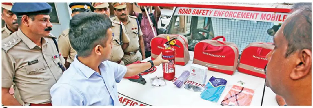 City police commissioner Ajith Kumar inspecting the fire rescue kits