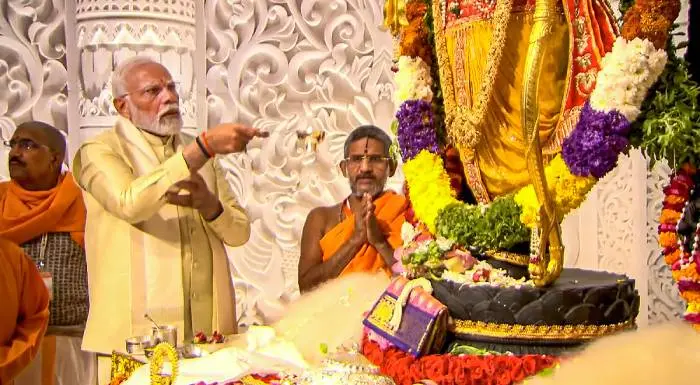 Prime Minister Narendra Modi during the 'Pran Pratishtha' rituals at the Ram Mandir, in Ayodhya | PTI
