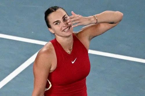Belarus' Aryna Sabalenka celebrates after victory against USA's Coco Gauff during their women's singles semi-final match in the Australian Open tennis tournament in Melbourne. I Photo: AFP