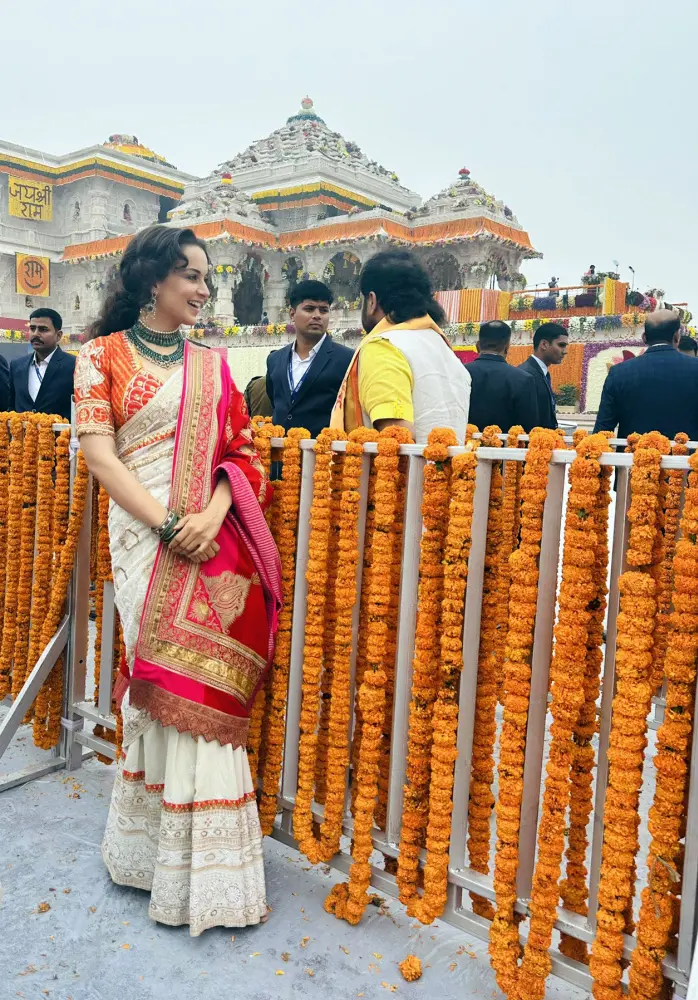 Bollywood actress Kangana Ranaut poses for a picture at Ram Janmabhoomi Temple in Ayodhya | ANI Photo