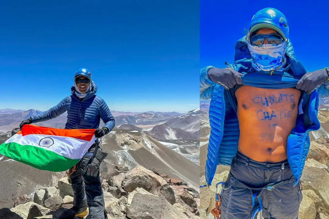 Shaikh Hassan Khan, a Kerala government employee, on the top of Ojos Del Salado, the world's highest volcano, located in Chile, South America | Photo: PTI