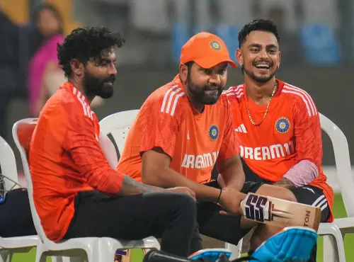 India's captain Rohit Sharma, Ravindra Jadeja and Ishan Kishan during a practice session. (File Photo: PTI)