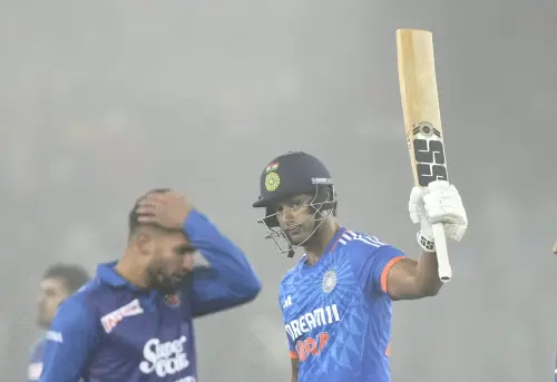 Mohali: India's batter Shivam Dube celebrates after scoring a half-century during the first T20I cricket match between India and Afghanistan in Mohali on Thursday. Photo: PTI