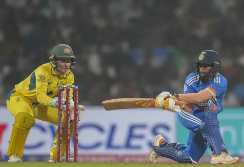 India's batter Deepti Sharma plays a shot during the 2nd T20I cricket match between India and Australia, at DY Patil stadium, in Navi Mumbai, Sunday. (Photo: PTI)
