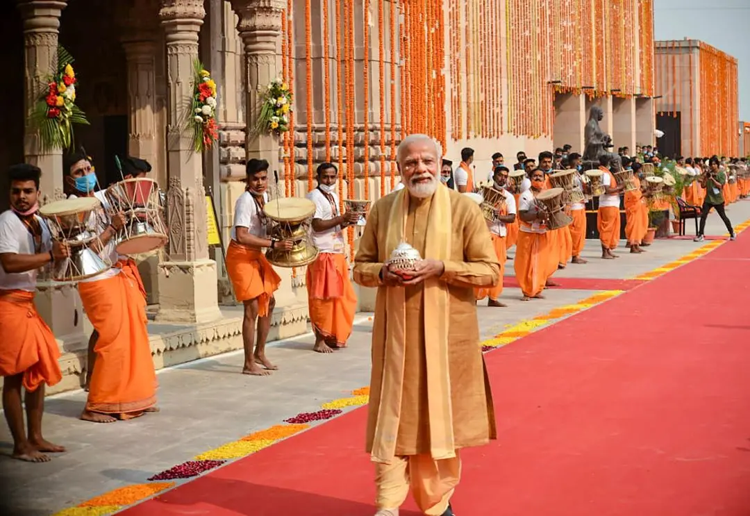 Prime Minister Narendra Modi visits Kashi Vishwanath Dham temple in Varanasi, Monday, Dec. 13, 2021. PM will inaugurate Phase 1 of the Kashi Vishwanath Corridor project. Photo: PTI