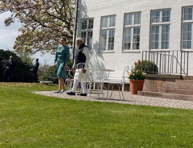 PM Mette Frederiksen with PM Narendra Modi at Marienborg | Photo: Twitter @PMOIndia