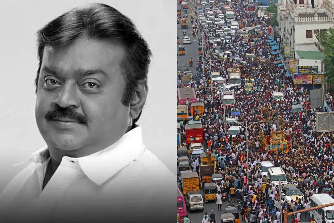 Vijayakanth- Mortal remains of Vijayakanth passing through the Poonamalle High Road for the last rites in Chennai | Photos: ANI