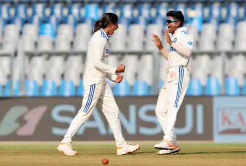 Mumbai, Dec 23 (ANI): India Women's skipper Harmanpreet Kaur celebrates a wicket during Day 3 of the Only Test match against Australia Women, at Wankhede Stadium in Mumbai on Saturday. (ANI Photo)