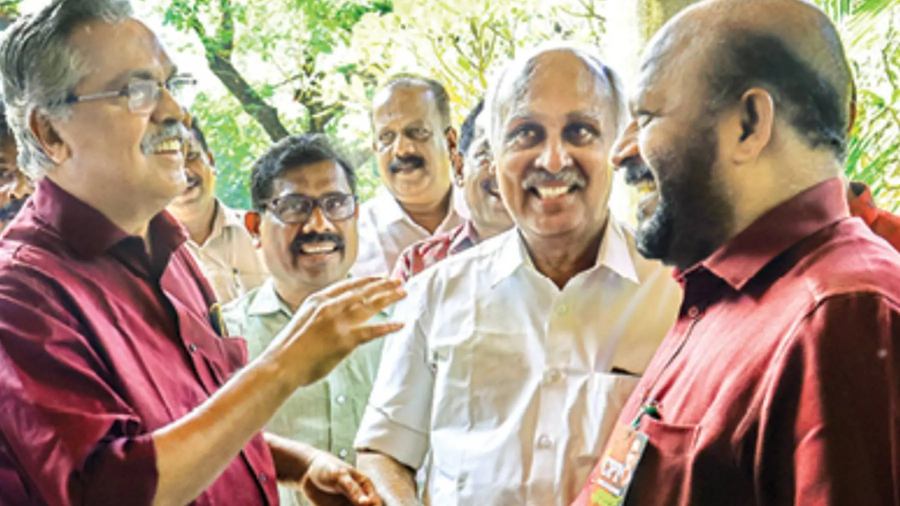 Binoy Viswam (Far Left) interacting with party members. Photo: MBI
