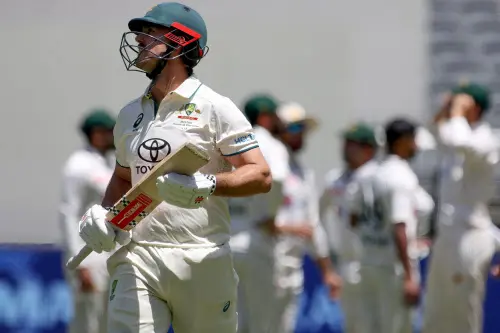 Australia's Mitchell Marsh reacts after being bowled by Pakistan's Khurram Shahzad on the second day of the first Test cricket match between Australia and Pakistan in Perth on December 15, 2023. Photo: AFP