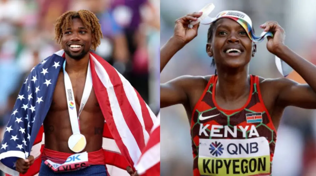 Noah Lyles, Faith Kipyegon | Photos: AFP