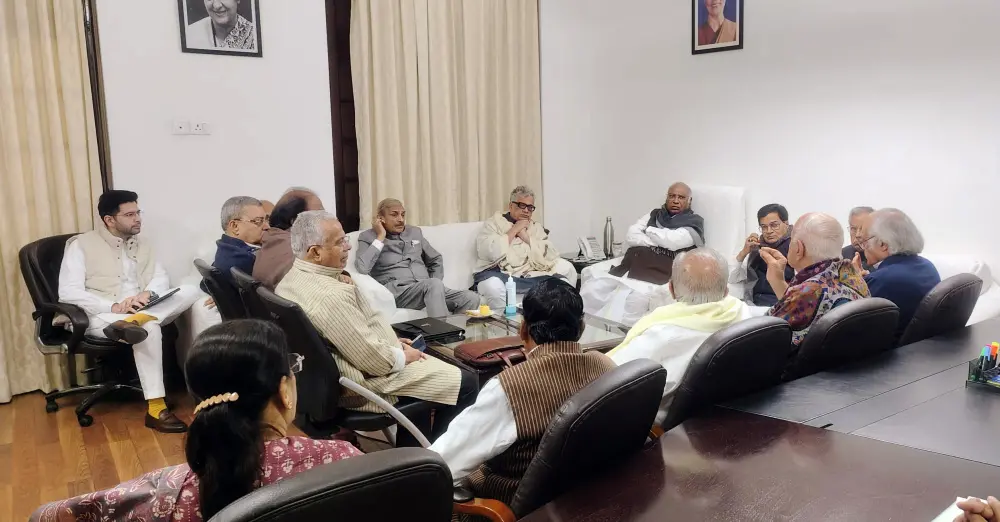 A meeting of INDIA Bloc leaders is being held at the office of Mallikarjun Kharge | ANI