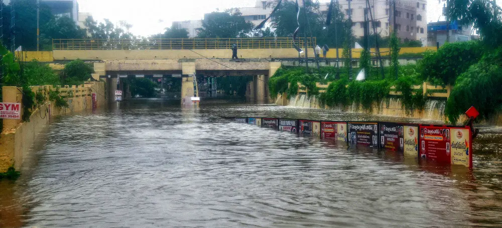 A flooded underpass after heavy rainfall owing to Cyclone Michaung, in Nellore, Andhra Pradesh | PTI