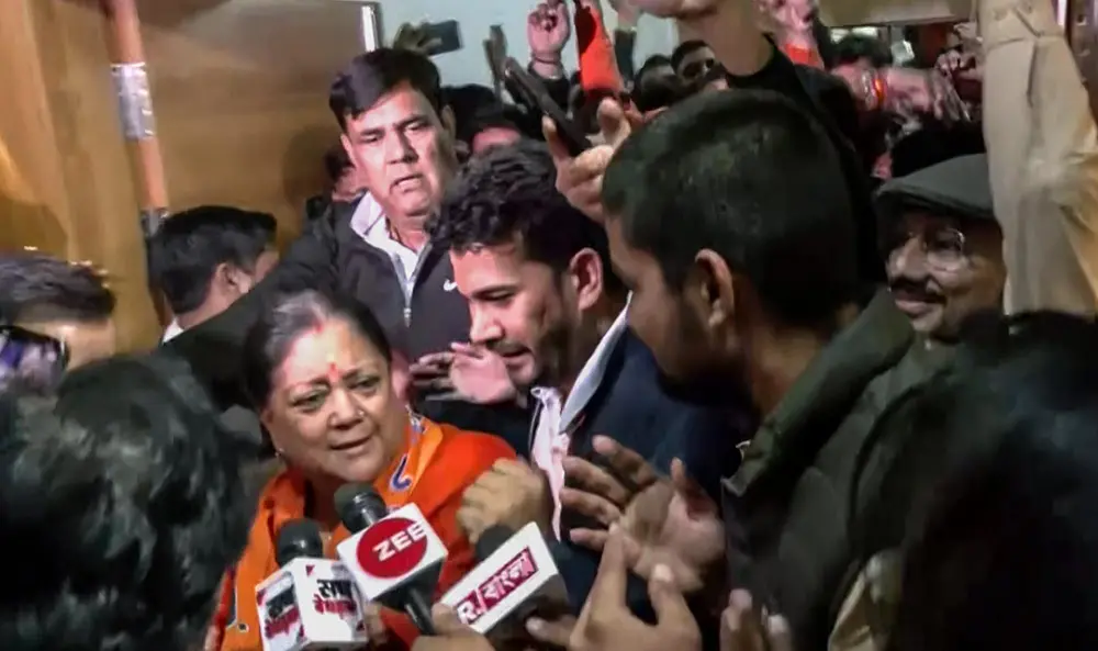 Former Rajasthan CM and BJP National Vice-President Vasundhara Raje speaks to the media as she arrive at state party office | ANI