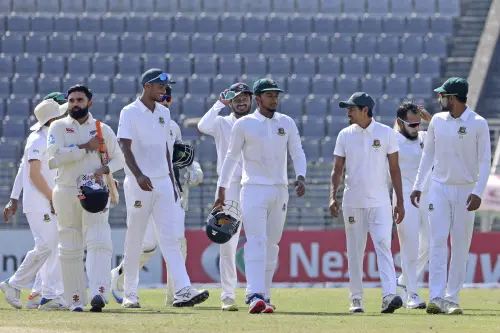 Cricketers leave the field at the end of the first test cricket match at Sylhet, Bangladesh, Saturday, Dec. 2, 2023.  Photo: AP