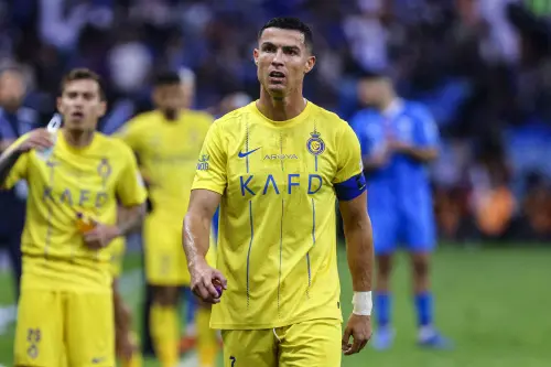 Nassr's Portuguese forward #07 Cristiano Ronaldo reacts during the Saudi Pro League football match between Al-Hilal and Al-Nassr at the King Fahd International Stadium in Riyadh on December 1, 2023. Photo: AFP