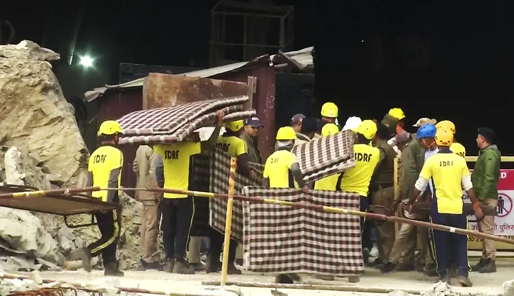 Rescue operation underway at Silkyara Tunnel where 41 workers are trapped inside after a portion of it collapsed, in Uttarkashi | Photo: ANI
