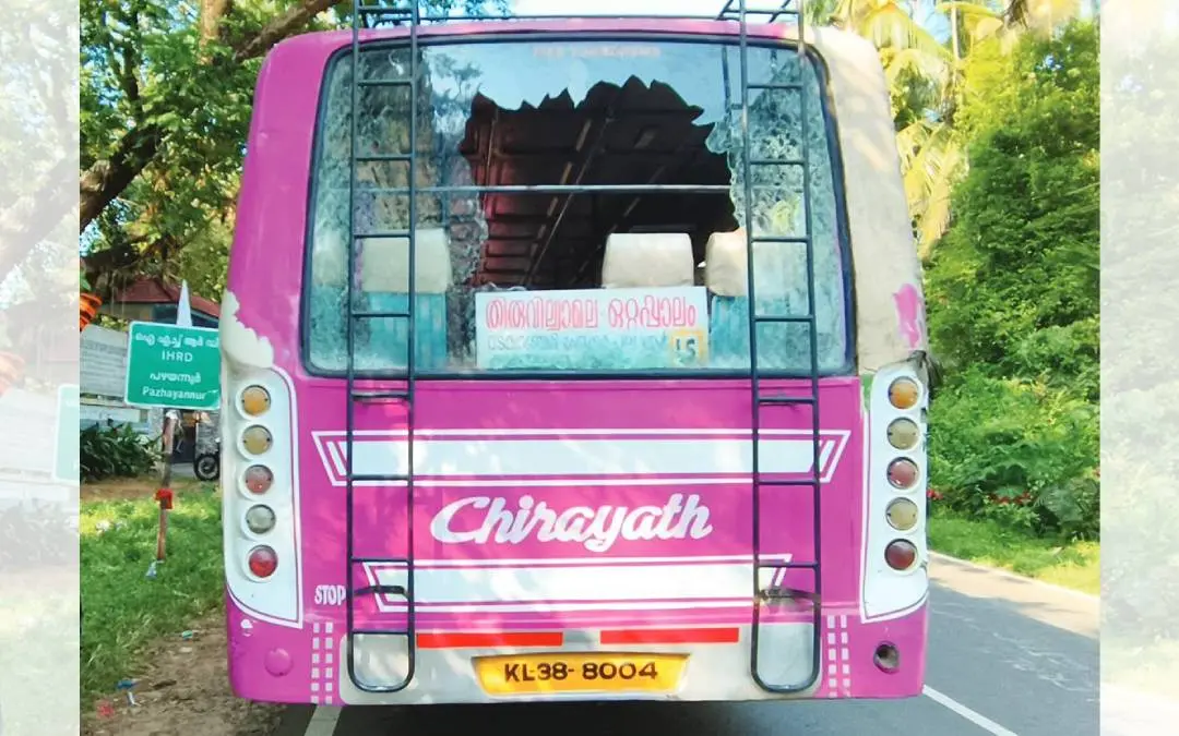 Old woman hurls stone at private bus in Pazhayannur.
