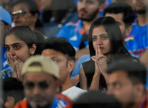 Ahmedabad: Indian fans react during the ICC Men's Cricket World Cup 2023 final match between India and Australia, at the Narendra Modi Stadium, in Ahmedabad, Sunday, Nov. 19, 2023. Photo: PTI