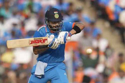 India's Virat Kohli plays a shot during the ICC Men's Cricket World Cup final match between India and Australia in Ahmedabad, India, Sunday, Nov.19, 2023. Photo: AP
