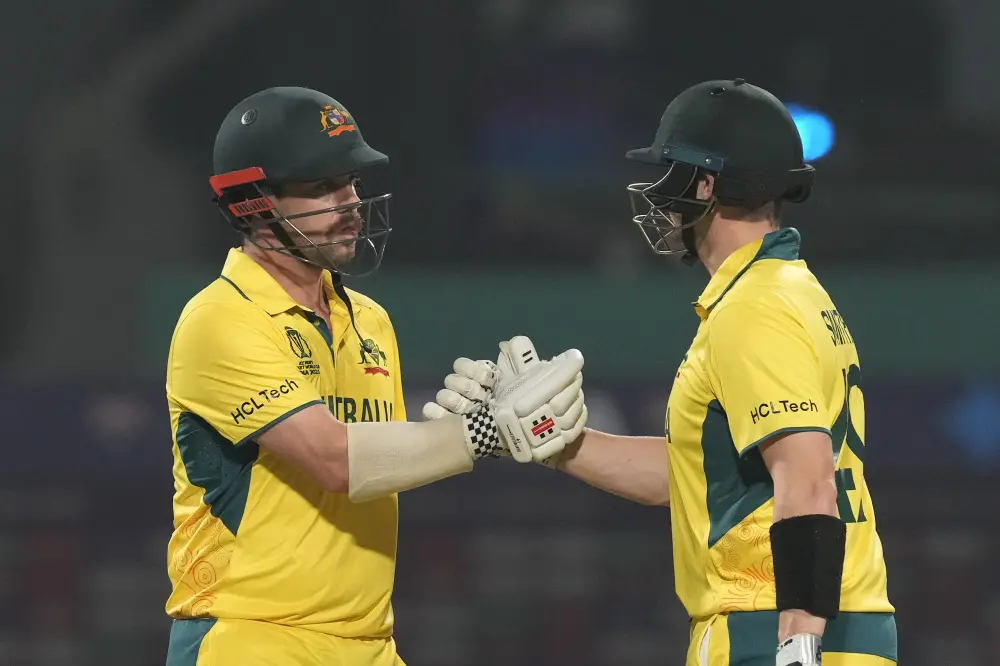 Steve Smith, right, congratulates Travis Head for scoring fifty runs | AP