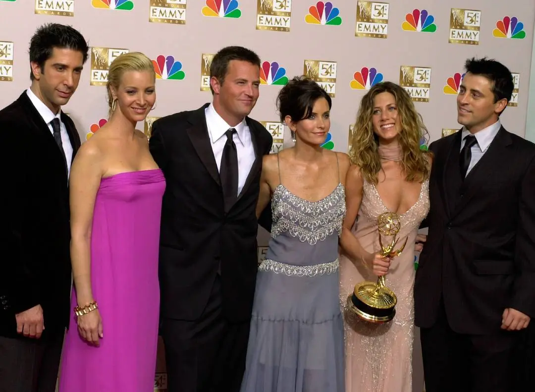 FILE - David Schwimmer, from left, Lisa Kudrow, Matthew Perry, Courteney Cox, Jennifer Aniston and Matt LeBlanc (AP)
