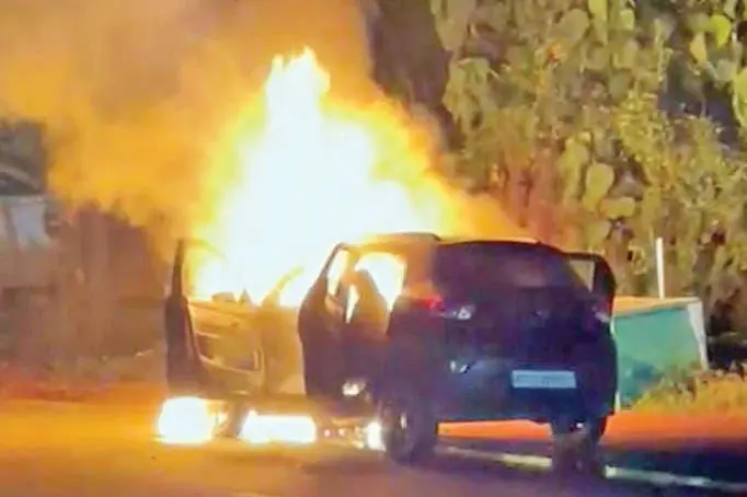Car catches fire after colliding with bus that halted to pick up ...