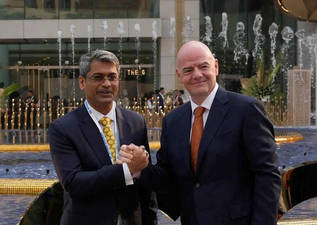 President of FIFA Gianni Infantino, right, and President of the All India Football Federation (AIFF) Kalyan Chaubey | File photo: AP