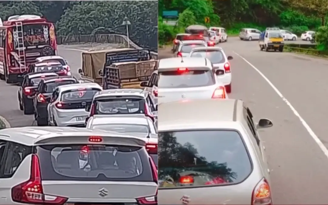 Traffic congestion on Thamarassery ghat road. | Photo: Screen grab/ Mathrubhumi News