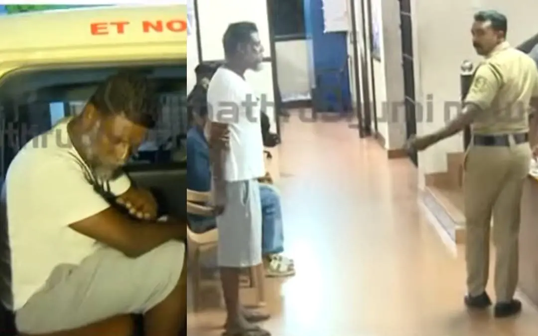 Actor Vinayakan in police custody on October 24, 2023 | Videograbs: Mathrubhumi News