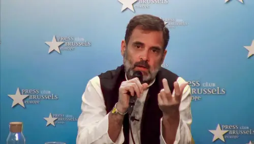 Congress leader Rahul Gandhi speaks during a media interaction at the Brussels Press Club, Belgium, Friday, Sept. 8, 2023. (PTI Photo)