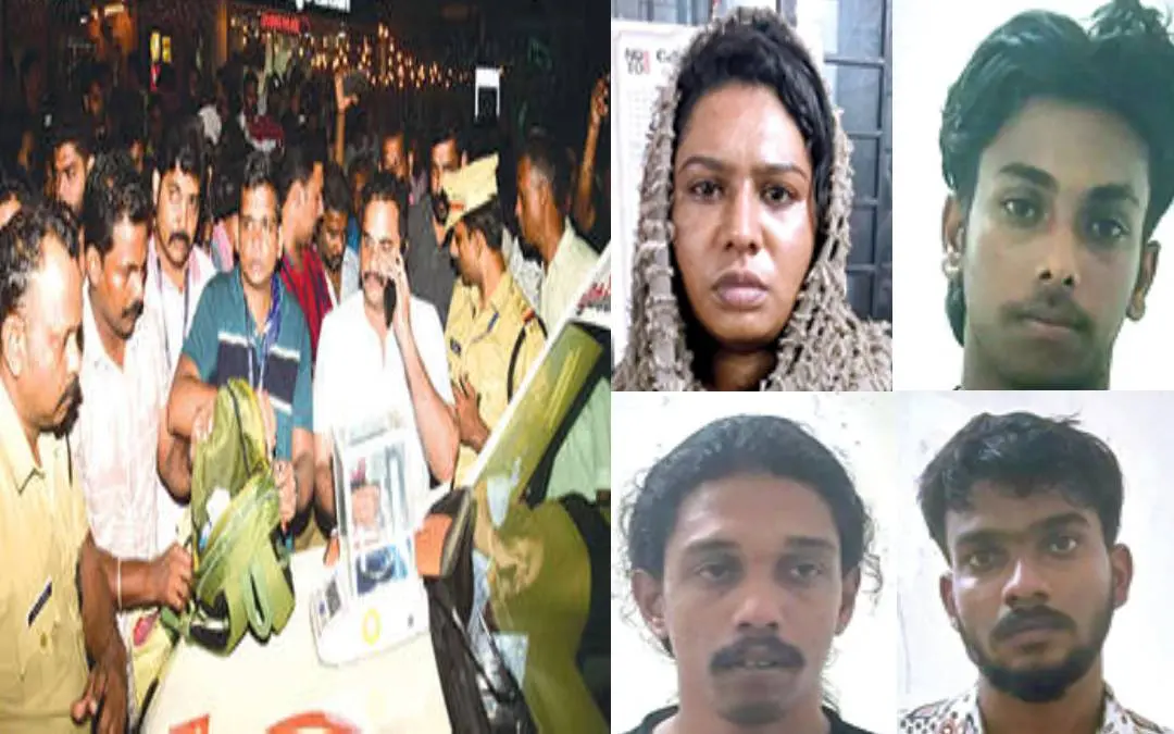 From (R) The accused, excise officials after recovering drugs from the car, near Kaloor stadium.